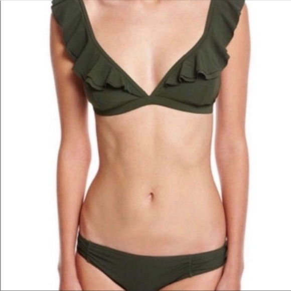 ‘Michael’ Michael Kors Green Ruffle Triangle Bikini Top Size Medium EUC - Picture 2 of 8